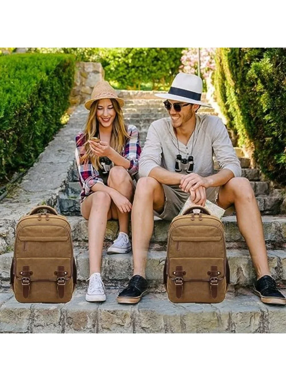 Vintage Canvas Laptop Backpack with USB Port, Travel Rucksack for College